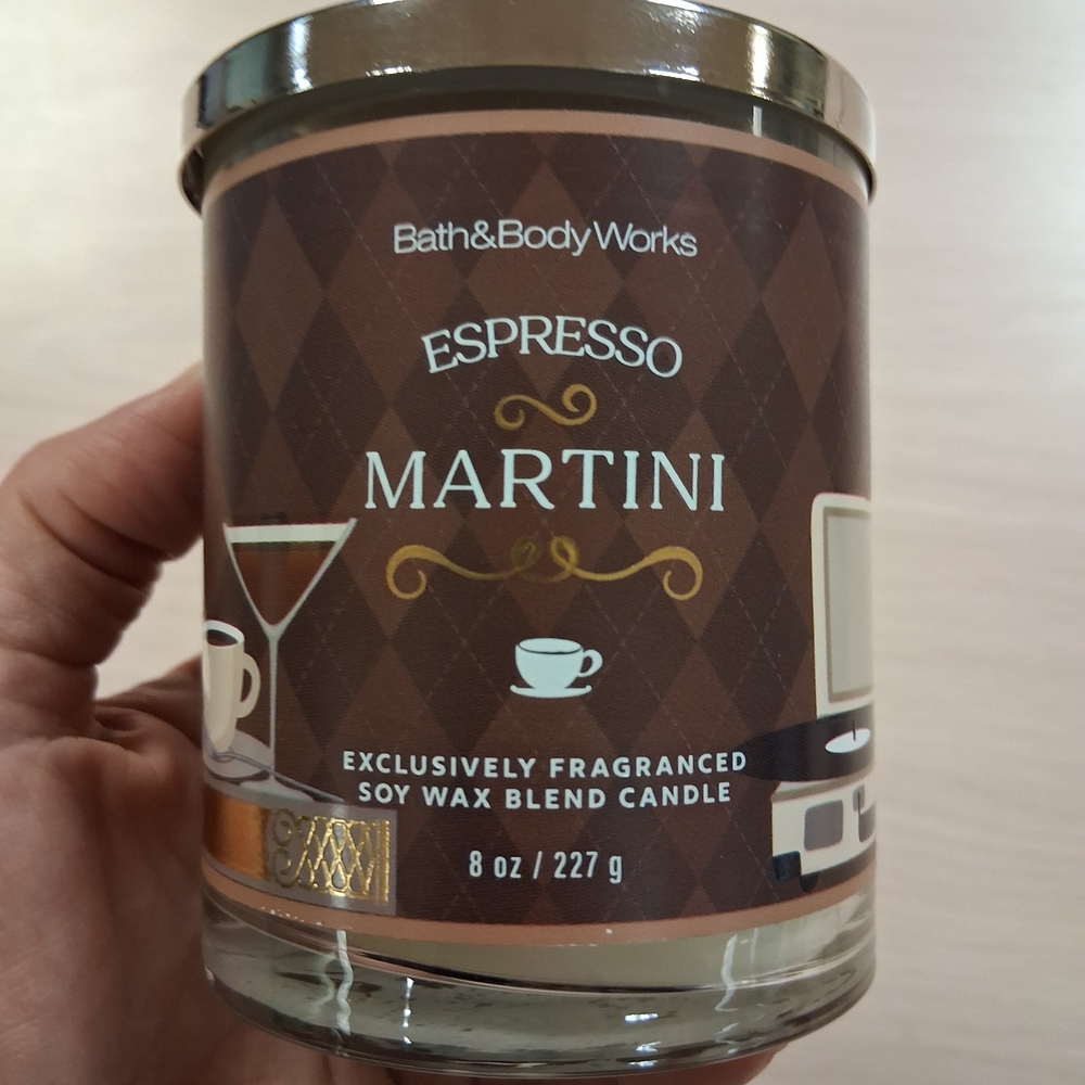 Bath & Body Works Espresso Martini Candle with Gold and Brown Design